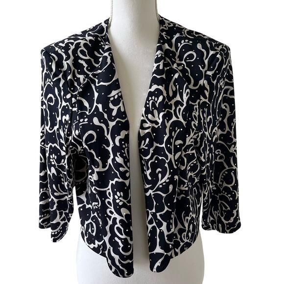 CJ Banks Jacket Cardigan Size 16W Black White Silver Stretch Topper Dressy Crop - Picture 1 of 10
